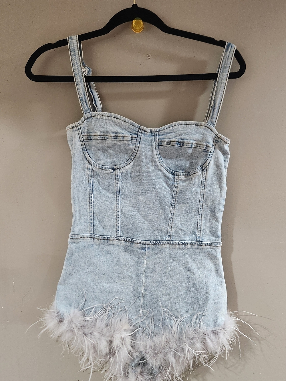 Edikted Fluffy Denim Romper Size M